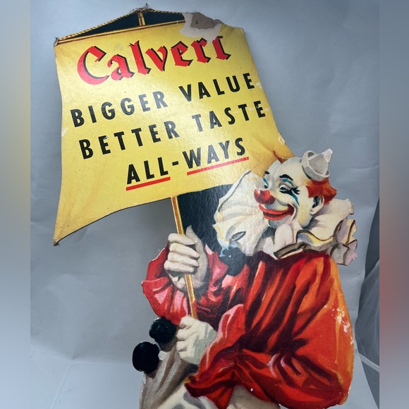 Vintage Circus Clown Calvert advertising Cut Out Sign 22” long - Picture 3 of 5